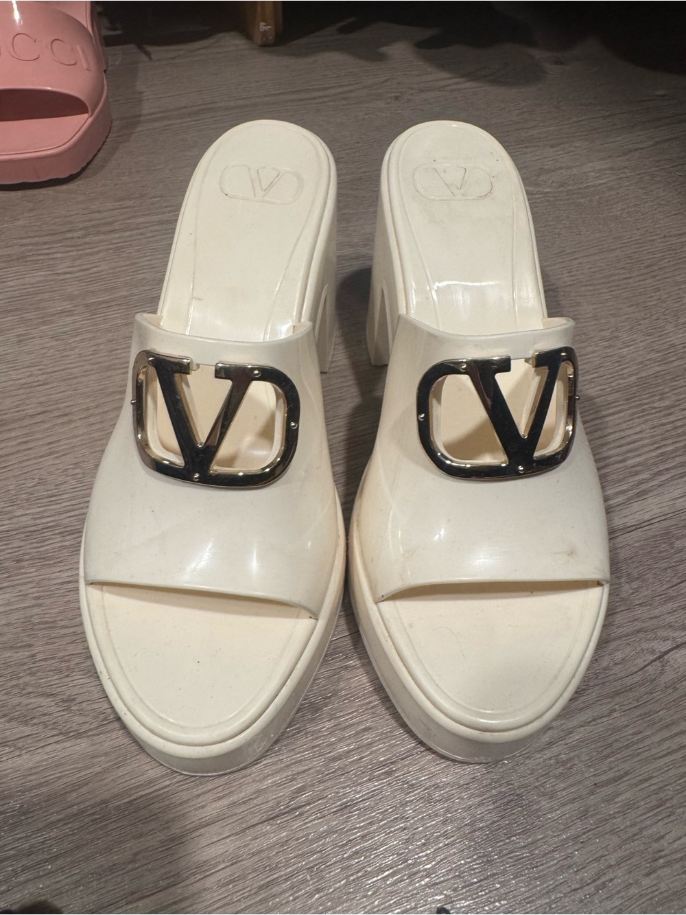 Valentino White Platform VLogo Slide Mules